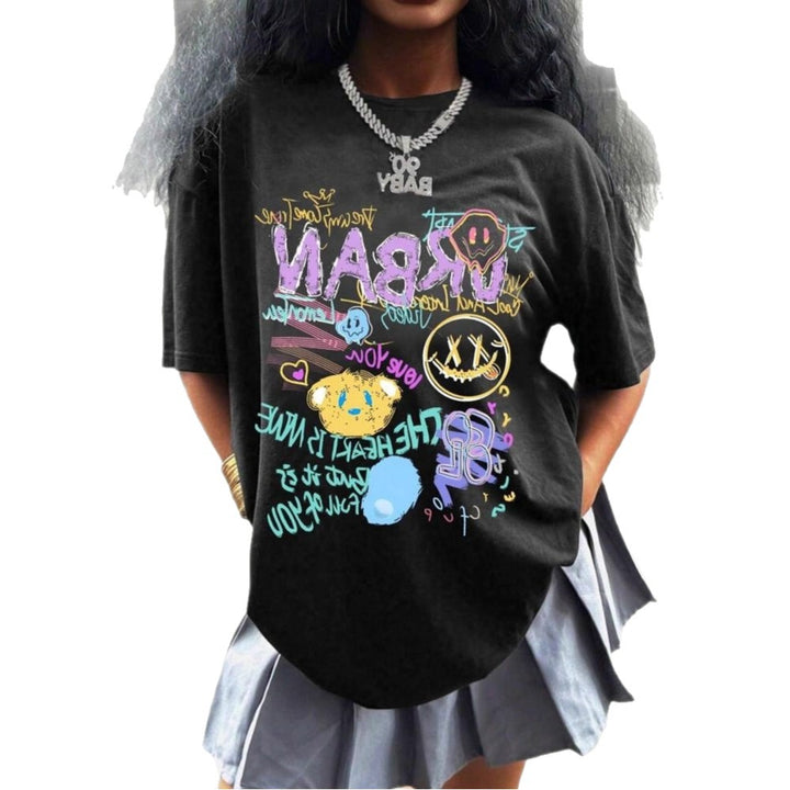 Dame oversized Grafikk-T-skjorte med urbant design Skjora