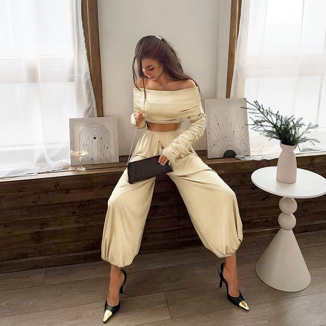 Dame Off-Shoulder Overall med rynker og bredt ben Skjora