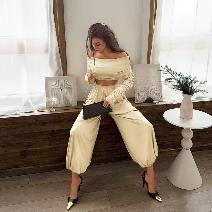 Dame Off-Shoulder Overall med rynker og bredt ben Skjora