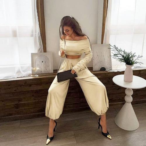 Dame Off-Shoulder Overall med rynker og bredt ben Skjora
