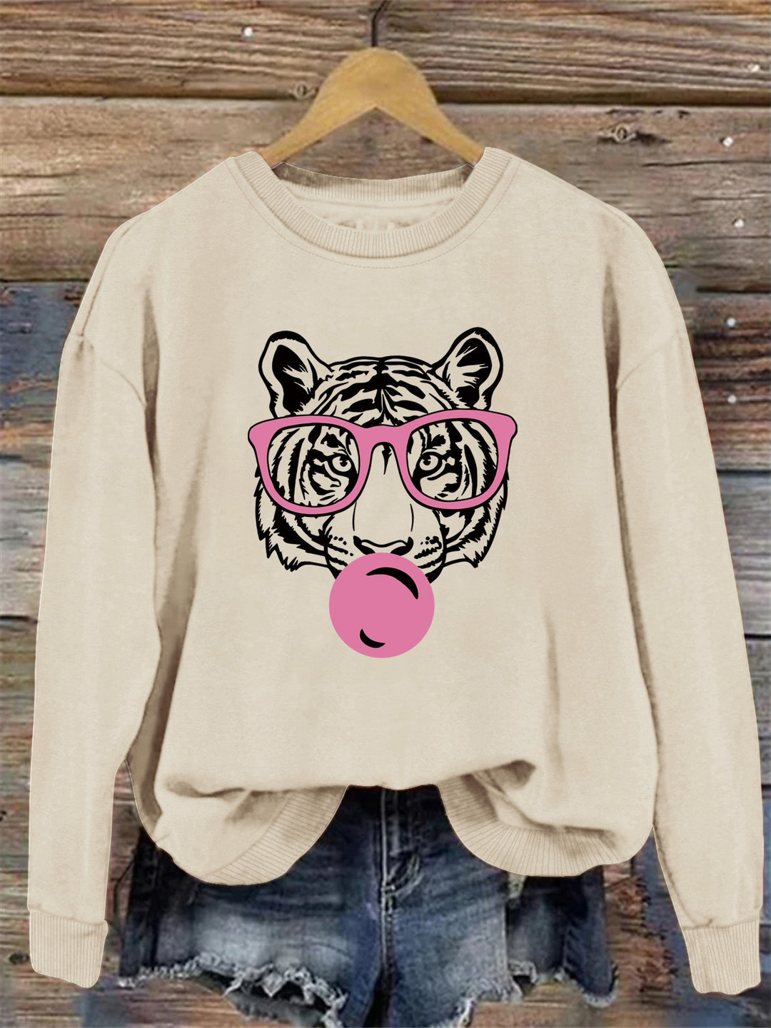 Dame sweatshirt med kreativ tigerdesign og avslappet snitt Skjora