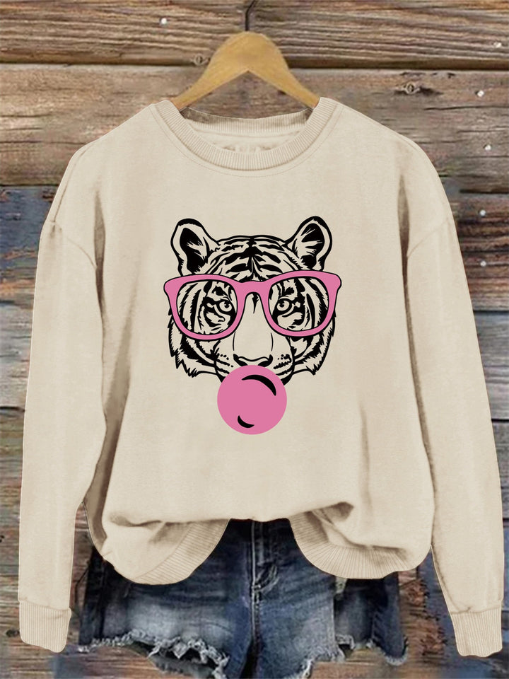 Dame sweatshirt med kreativ tigerdesign og avslappet snitt Skjora