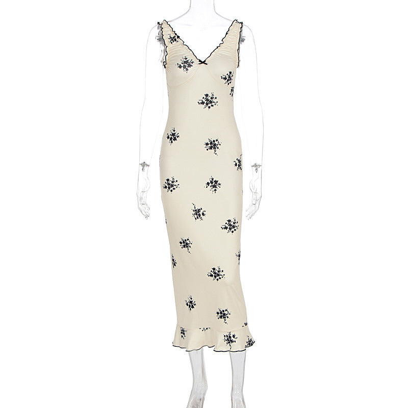 Dame Elegant Maxikjole med florale mønstre og volanger Skjora