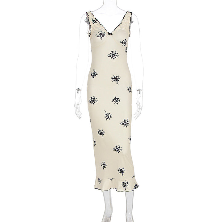Dame Elegant Maxikjole med florale mønstre og volanger Skjora
