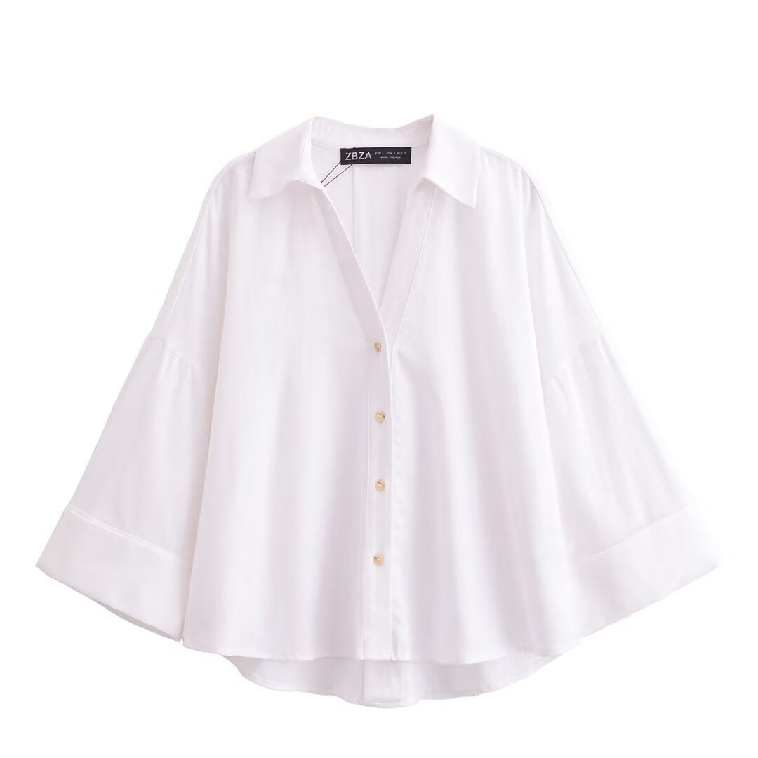 Dame skjorte-bluse med avslappet snitt og elegante 3/4-ermer Skjora