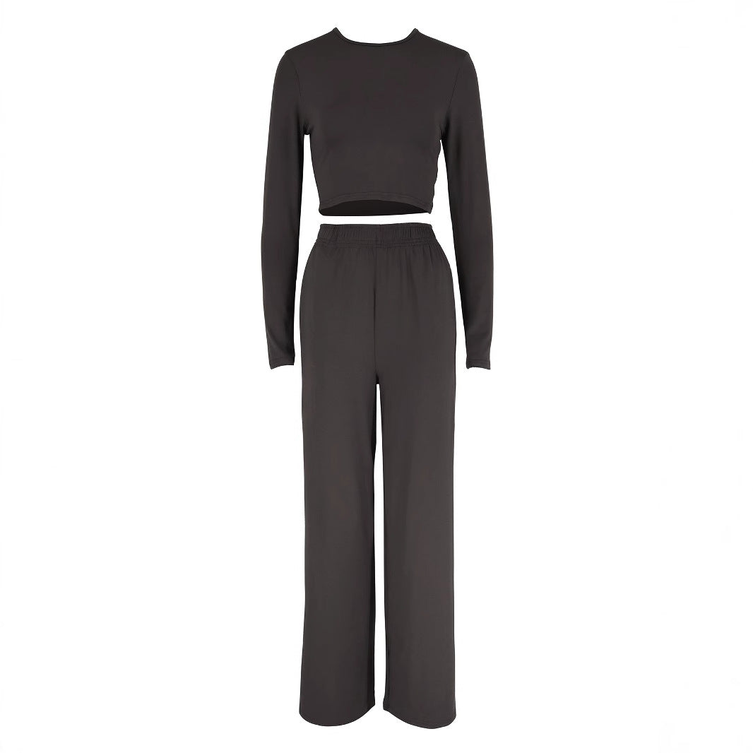 Damer Elegant To-blogs Set med cropped topp og vide bukser Skjora