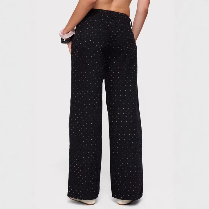 Dame vide Denim-jeans med polka-prikker Skjora