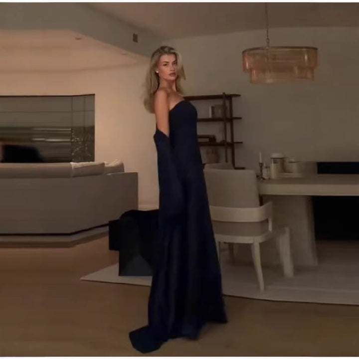 Dame elegant bandeau maxikjole med matchende jakke Skjora