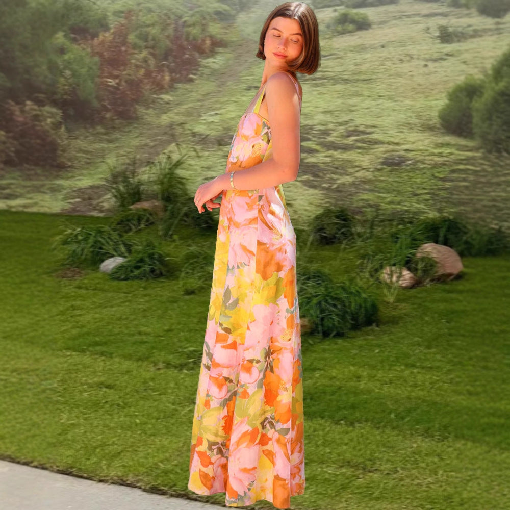 Kvinne maxi kjole med blomster mønstre Skjora