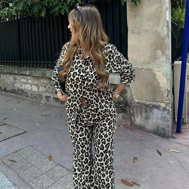 Dame vide linnbukser i trendy leopardmønster Skjora