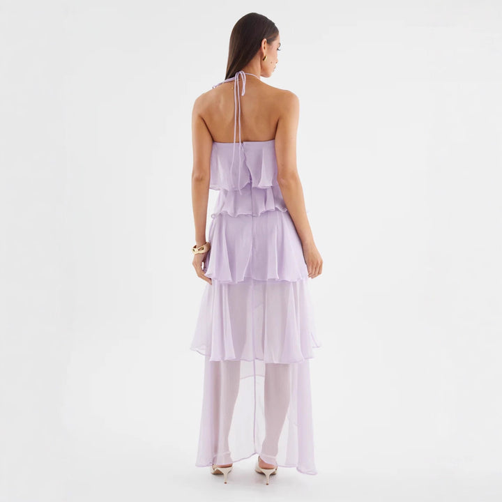 Kvinne Chiffon Maxi Kjole med Multi-Lag Ruffle Detaljer Skjora
