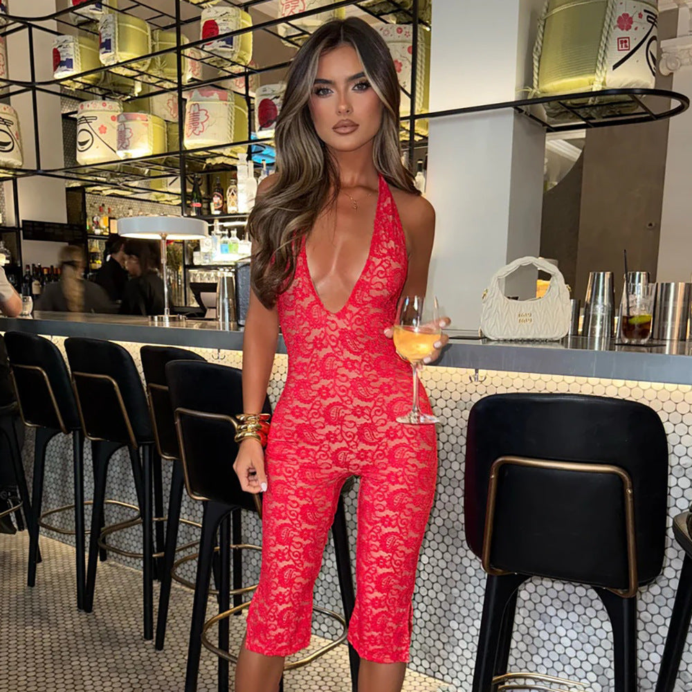 Damer Elegant spiss-jumpsuit med dyp V-hals og sideutsparinger Skjora