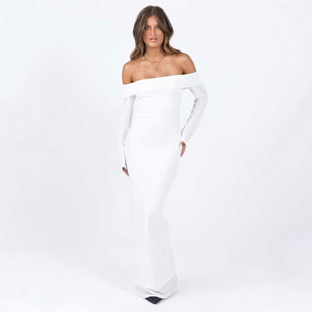 Dame Off-Shoulder Maxikjole med lange ermer og tettsittende snitt Skjora