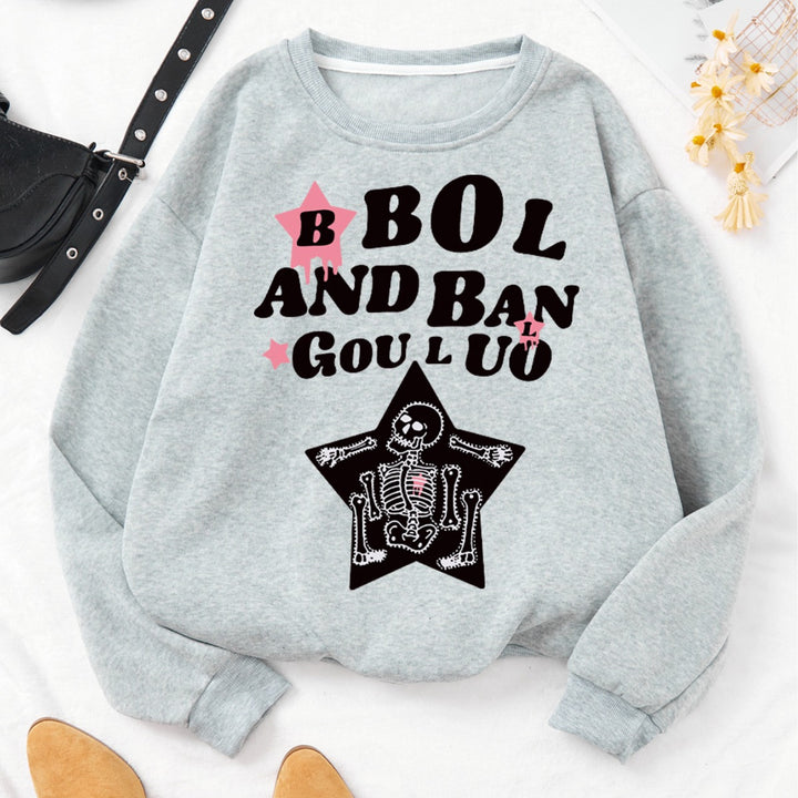 Dame avslappet sweatshirt med kreativt skjelettdesign Skjora