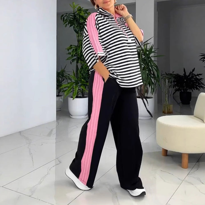Dame fritidssett med stripete topp og komfortable joggebukser Skjora