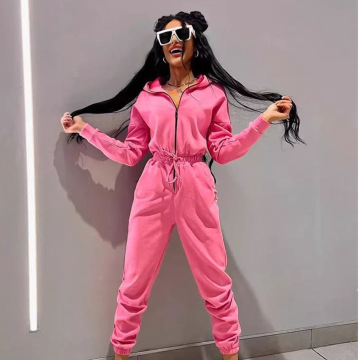 Damer komfortabel jumpsuit med kontrastglidelåsdetaljer Skjora