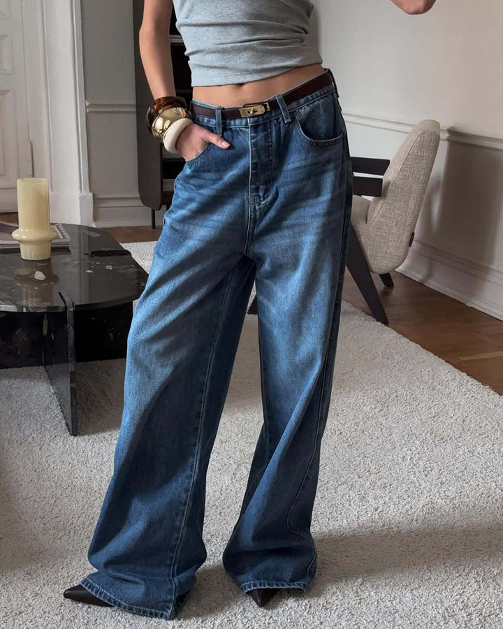 Kvinnelige brede jeans med høy midje og avslappet passform Skjora