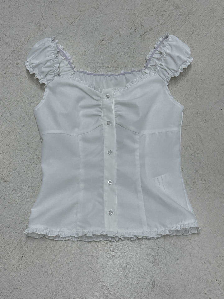Dame Crop-top med volanger og knappdetaljer Skjora