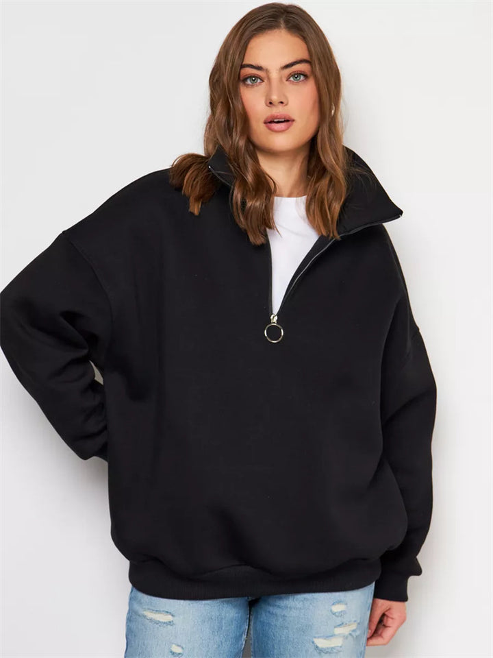 Damer casual oversized zip genser med høy krage Skjora
