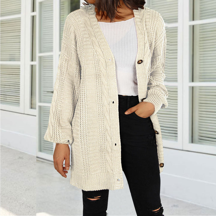 Dame chunky strikket cardigan med elegant knappestolpe og vide ermer Skjora