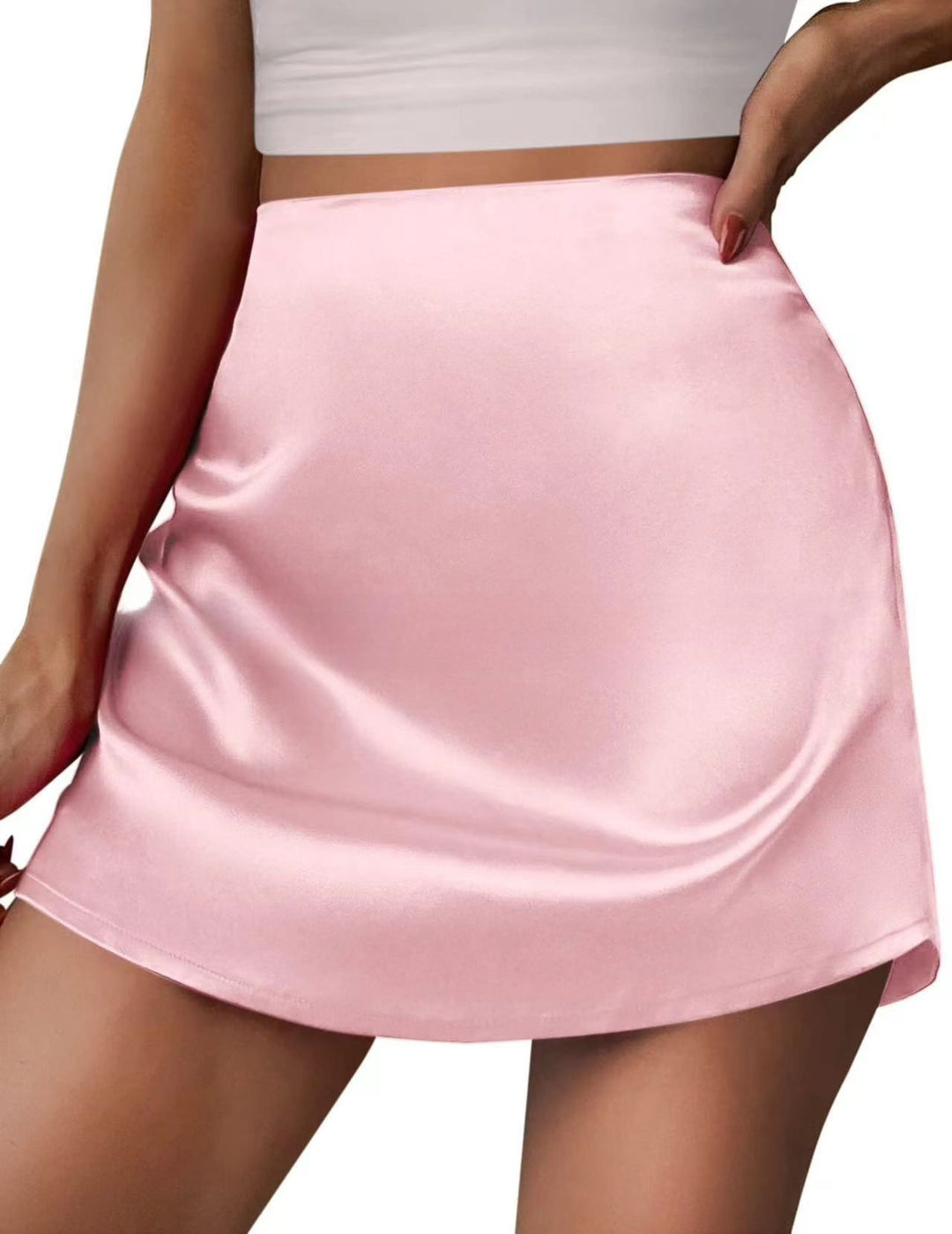 Dame Satin Minirock med asymmetrisk kant og flytende utseende Skjora