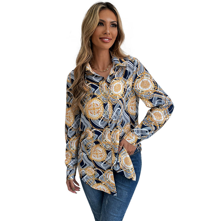 Dame blomstret skjorte med elegante langermet og knappekrage Skjora