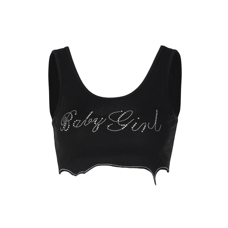 Dame Crop-Top med glitrende tekst og trendy snitt Skjora