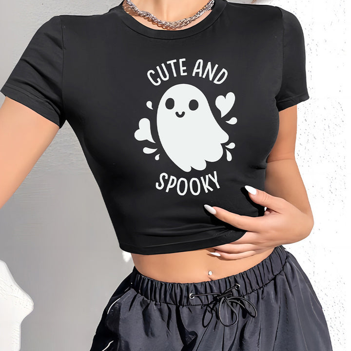 Dame Crop-Shirt med lekent spøkelsesmotiv Skjora