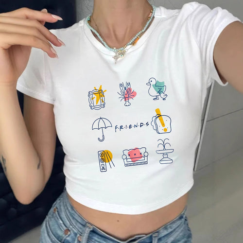 Dame Crop-T-skjorte med kreativ fritidsdesign Skjora