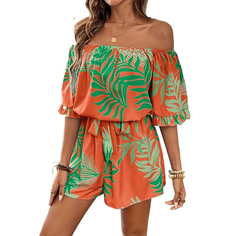 Damer Off-Shoulder Jumpsuit med blomsterdesign og elastisk bånd Skjora