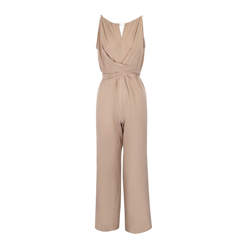 Dame gulvlengde jumpsuit med raffinert omslagdesign og elegant midjebånd Skjora