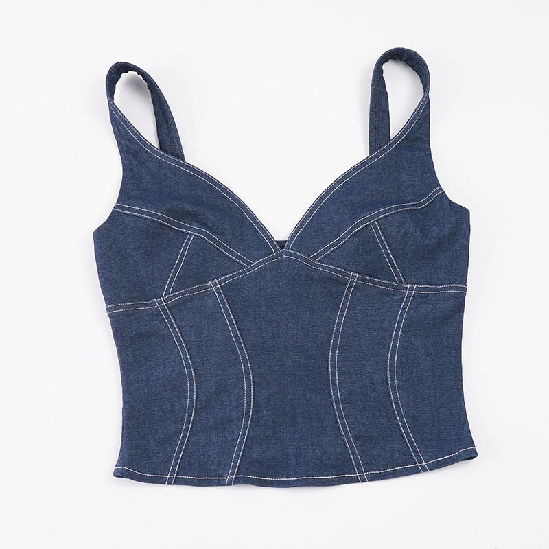 Dame Denim Crop-Top med moderne snitt og justerbare stropper Skjora