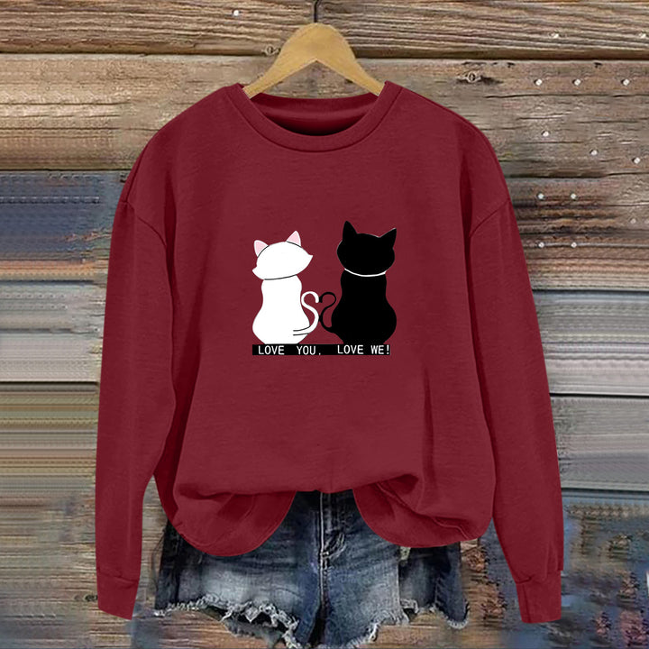 Kvinnesweatshirt med leken katte-design og humoristisk trykk Skjora