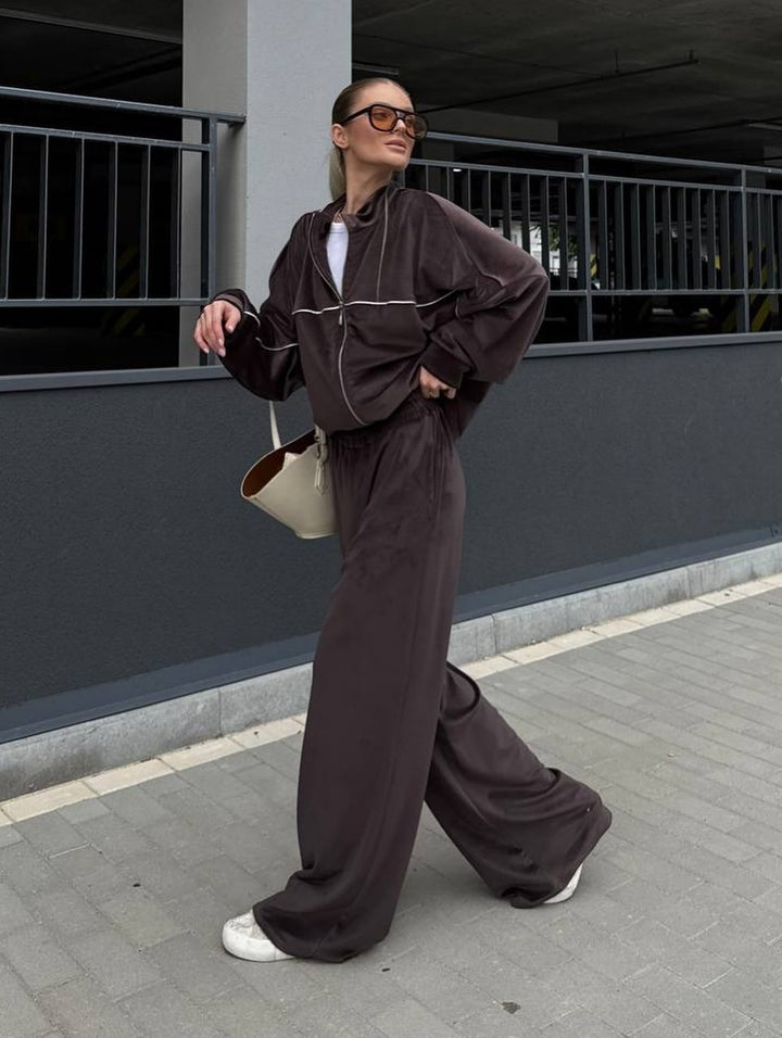Dame sporty fløyels loungewear-dress med løs passform og elastisk linning Skjora