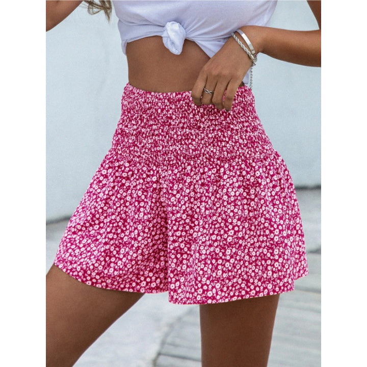 Dame shorts med elastisk midjebånd og blomsterdesign Skjora