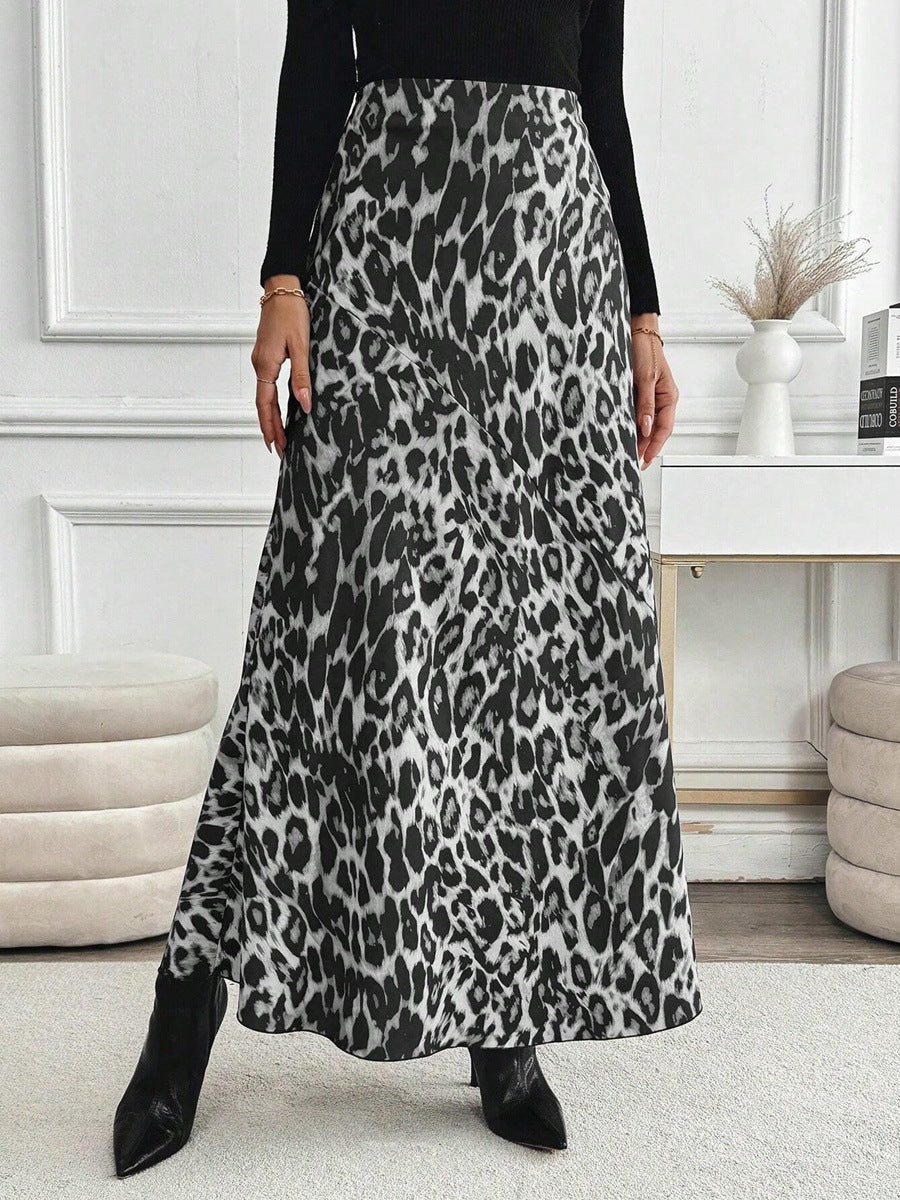 Dame maxiskjørt med moderne leopardmønster Skjora