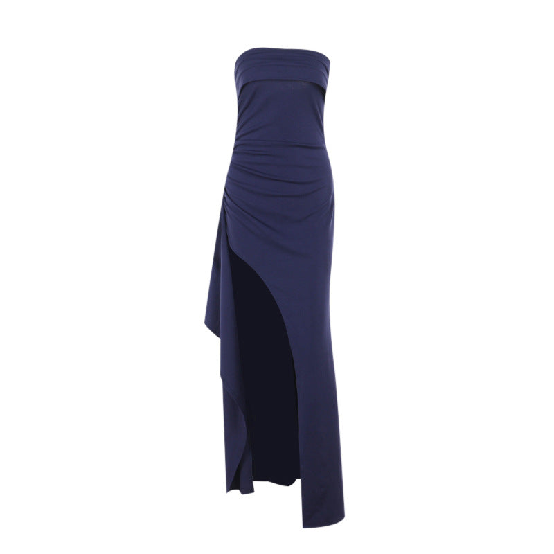 Damer elegant Maxi-kjole med skulderløs design og asymmetrisk splitt Skjora