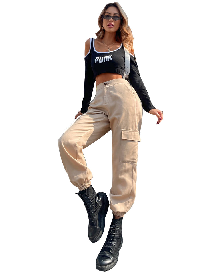 Dame avslappet cargo bukser med elastiske mansjetter og praktiske sidelommer Skjora