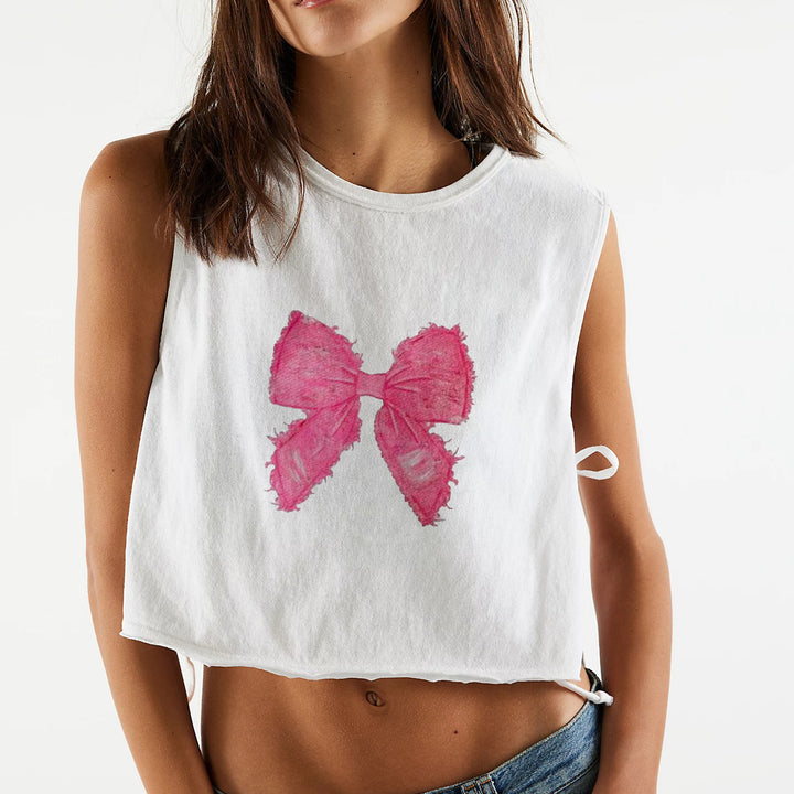 Dame uformell cropped topp med iøynefallende sommerfugltrykk Skjora