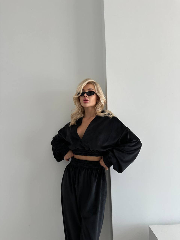 Dame casual fleece sett med løs topp og elastiske bukser