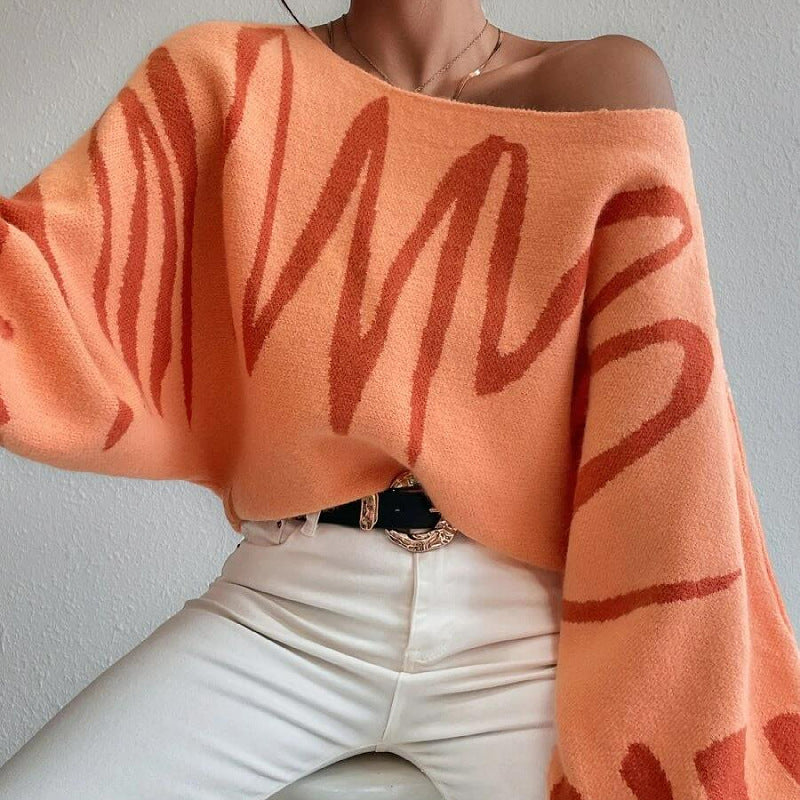 Kvinne Oversized Strikkegenser med Asymmetrisk Design og Avslappet Utringning Skjora