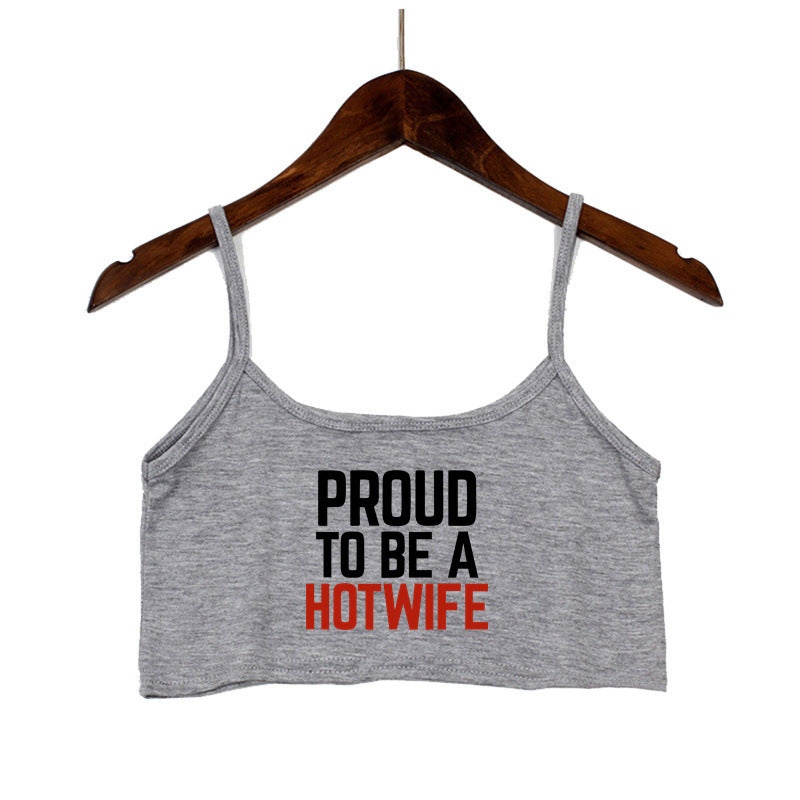 Dame Crop-Top med moderne skrifter og justerbare stropper Skjora