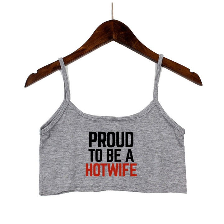 Dame Crop-Top med moderne skrifter og justerbare stropper Skjora