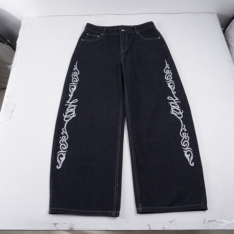 Dame brede jeans med kunstnerisk broderimønster Skjora