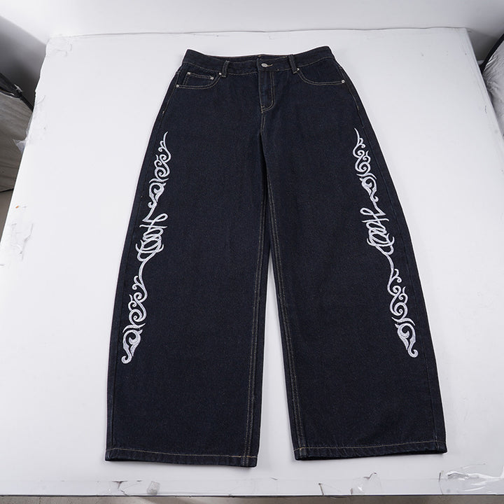 Dame brede jeans med kunstnerisk broderimønster Skjora