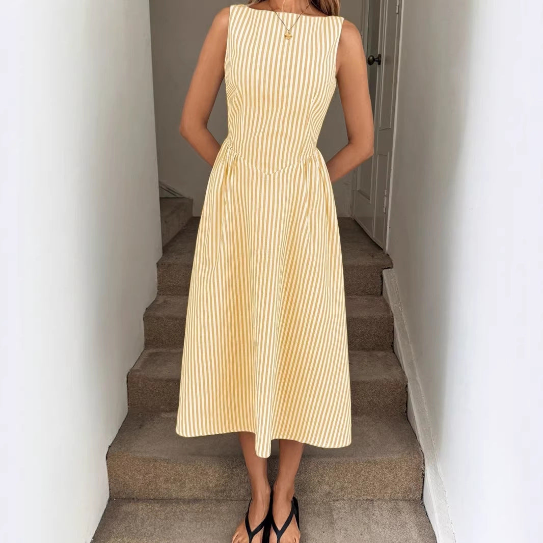 Damer Elegant Midi-Kjole i Stripemønster Skjora