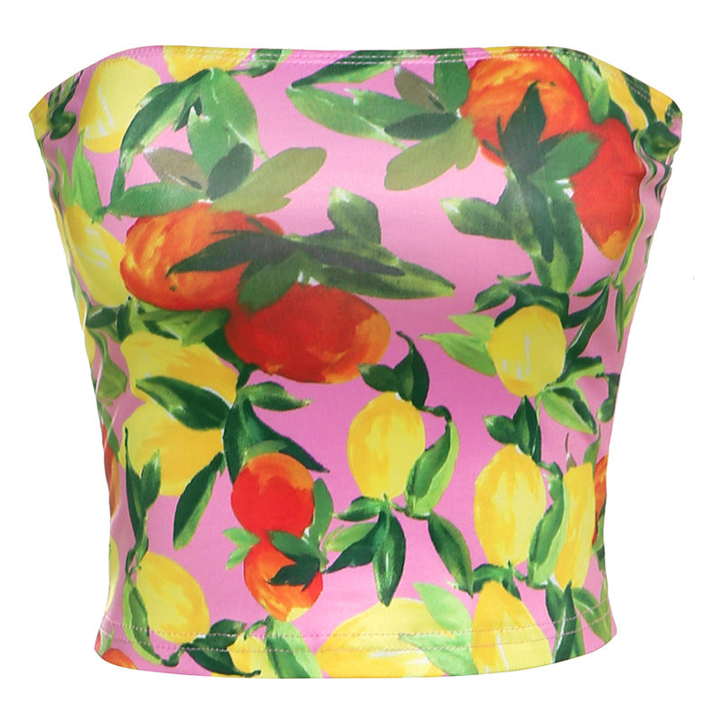 Dame Crop Top med fruktig mønster Skjora