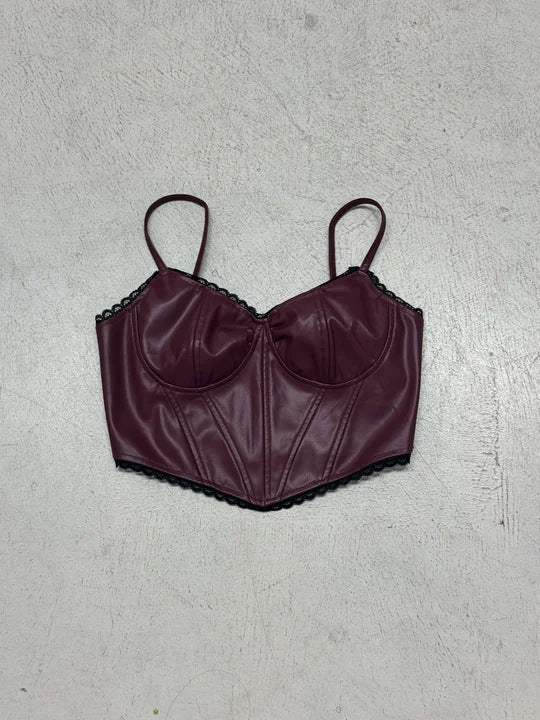 Dame Kunstlær Bustier med forførende spissdetaljer Skjora