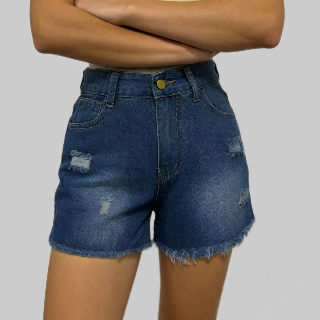 Dame Designer Denim-shorts med frynser og utfransede kanter Skjora