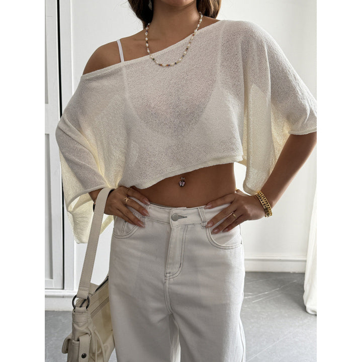 Dame Flocket Crop-Top med asymmetrisk design og dyp utringning Skjora